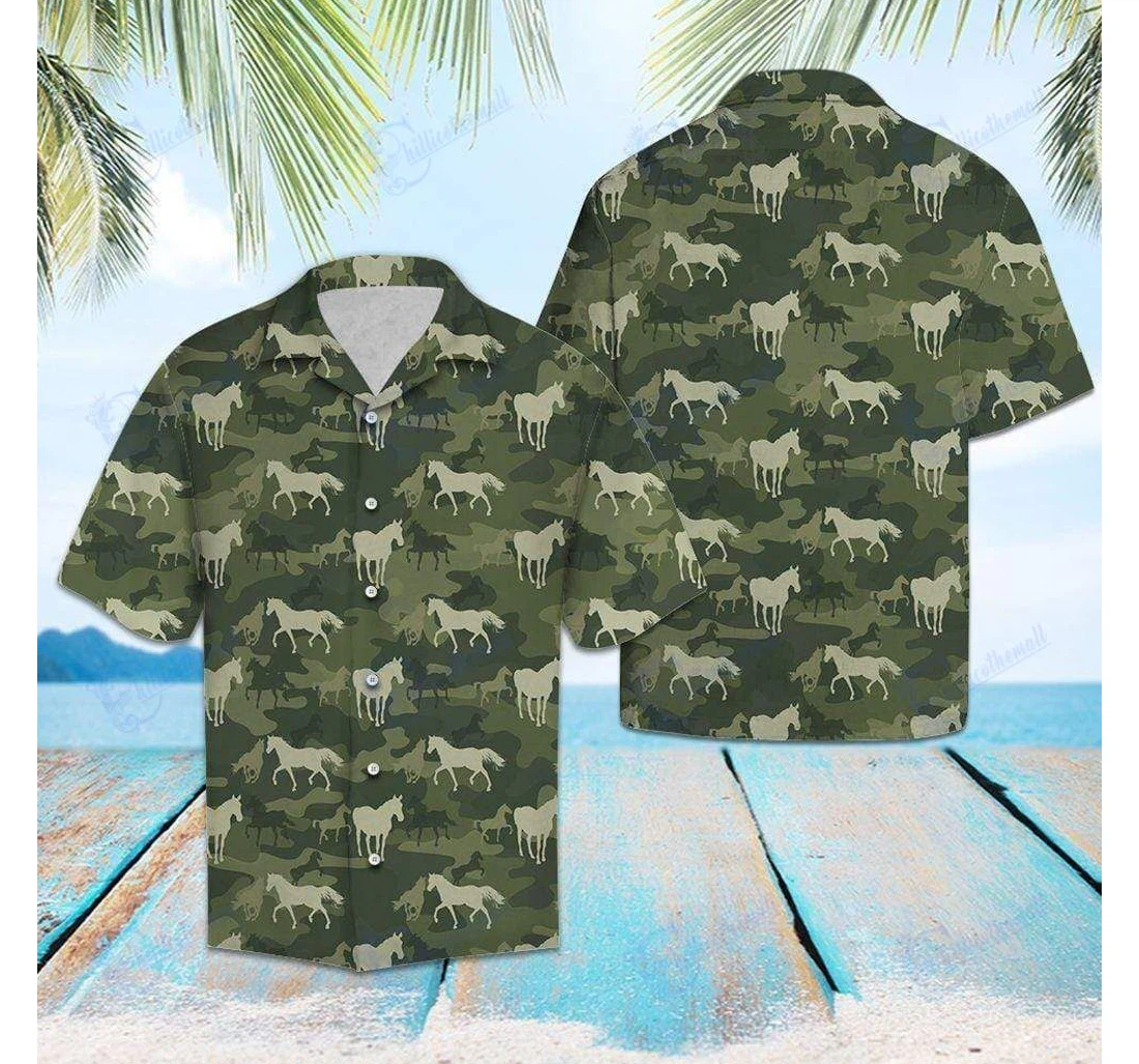 Personalized Horse Camo Hawaiian Shirt, Button Up Aloha Shirt For Men, Women