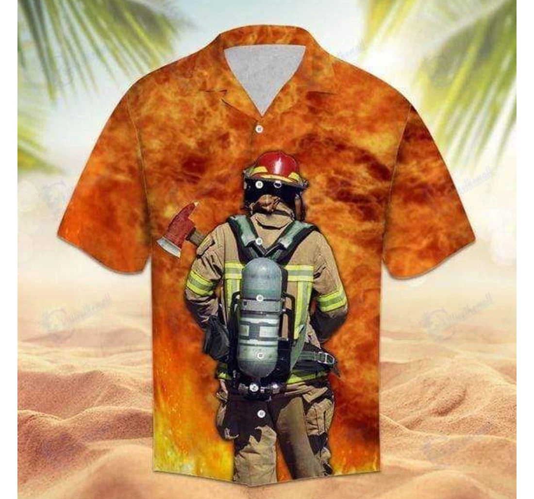 Personalized Proud Firefighter On Fire Hawaiian Shirt, Button Up Aloha Shirt For Men, Women