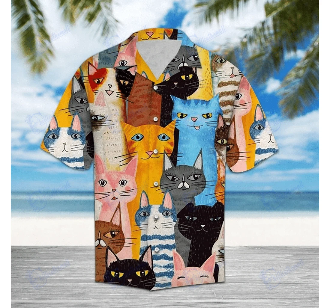 Personalized Find Cat Color Art Hawaiian Shirt, Button Up Aloha Shirt For Men, Women