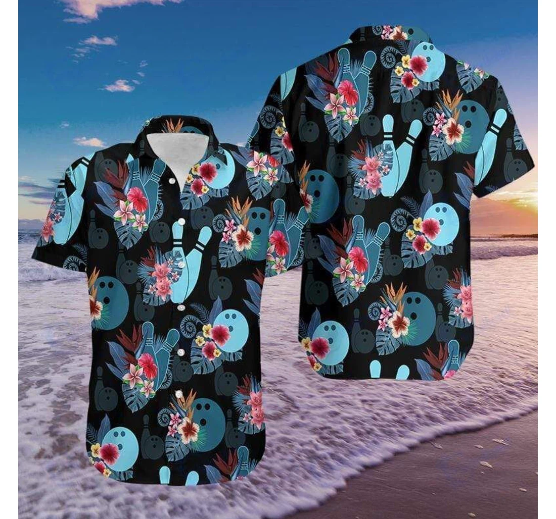 Personalized Bowling Black Hawaiian Shirt, Button Up Aloha Shirt For Men, Women