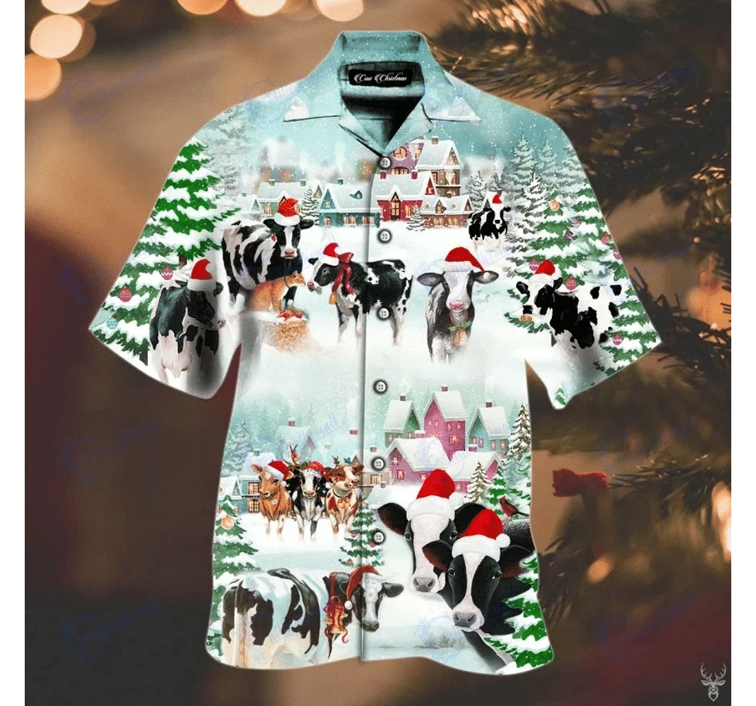 Personalized Christmas Cow Santa Hawaiian Shirt, Button Up Aloha Shirt For Men, Women