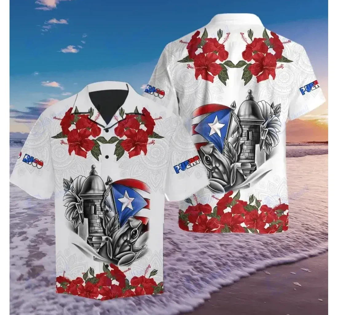 Personalized Puerto Rico Manga Flower Hawaiian Shirt, Button Up Aloha Shirt For Men, Women