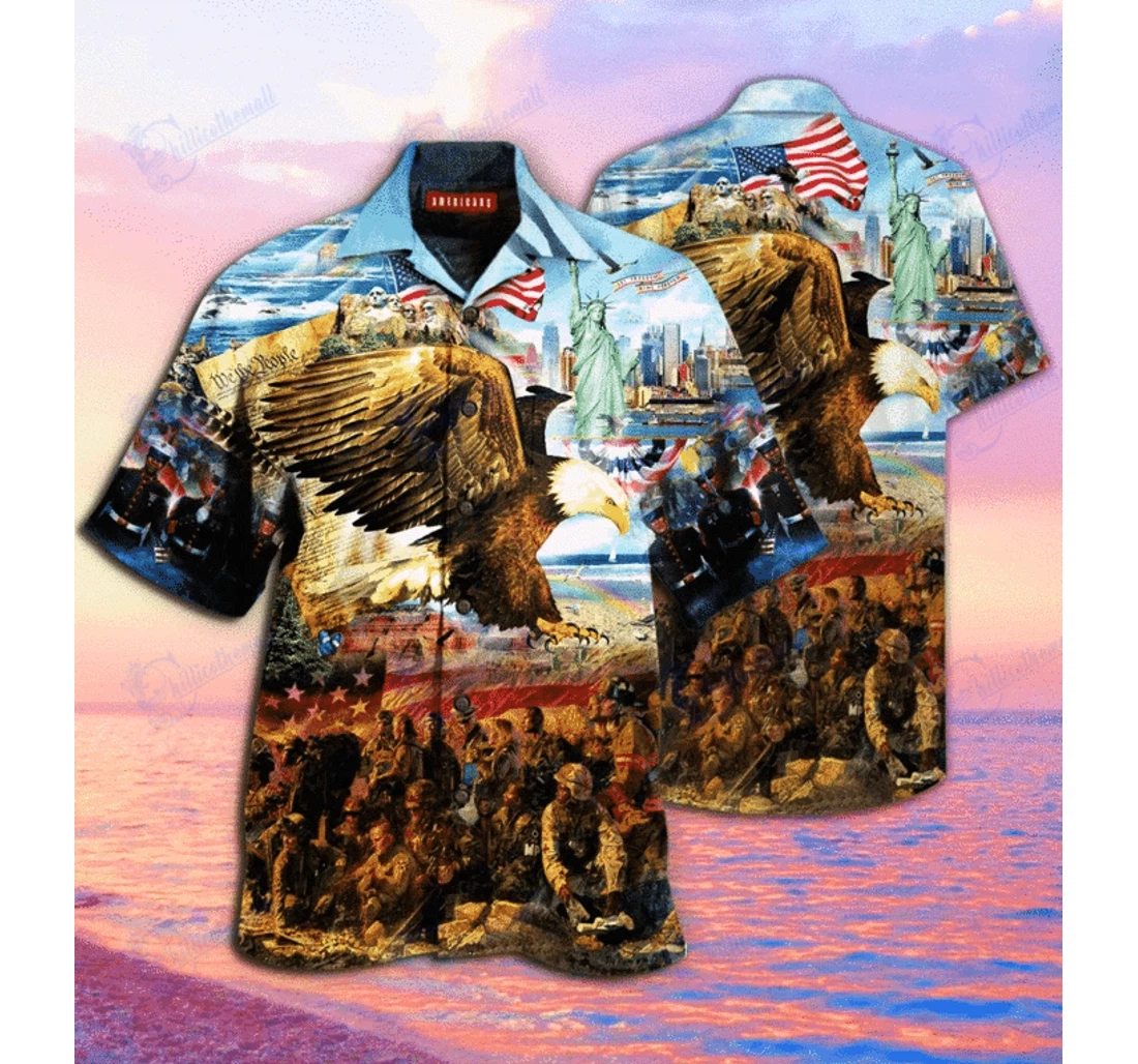 Personalized Chillicothemall Call Colors Freedom Isn�t Free Eagle American Hawaiian Shirt, Button Up Aloha Shirt For Men, Women