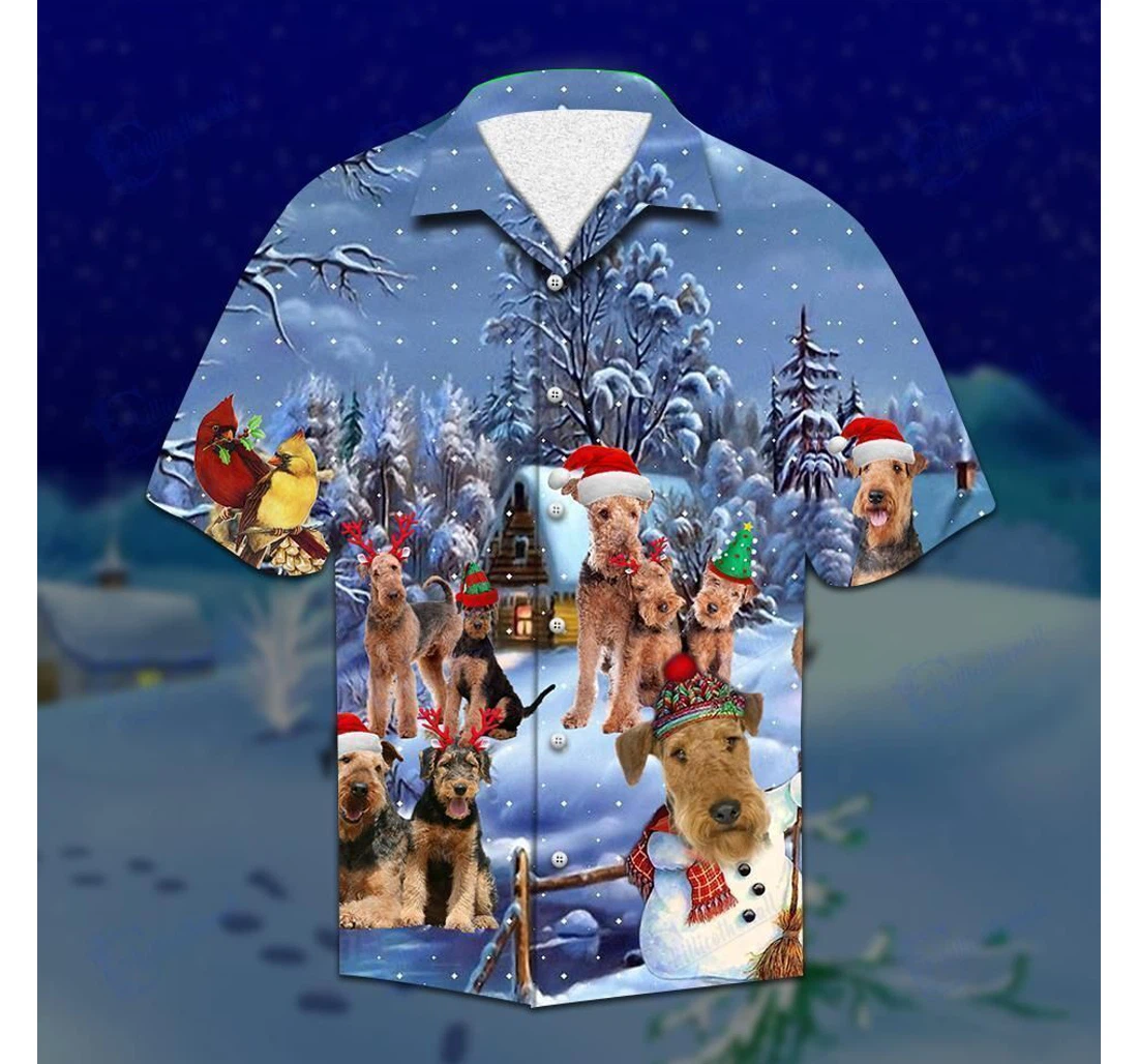 Personalized Airedale Terrier Christmas Hawaiian Shirt, Button Up Aloha Shirt For Men, Women