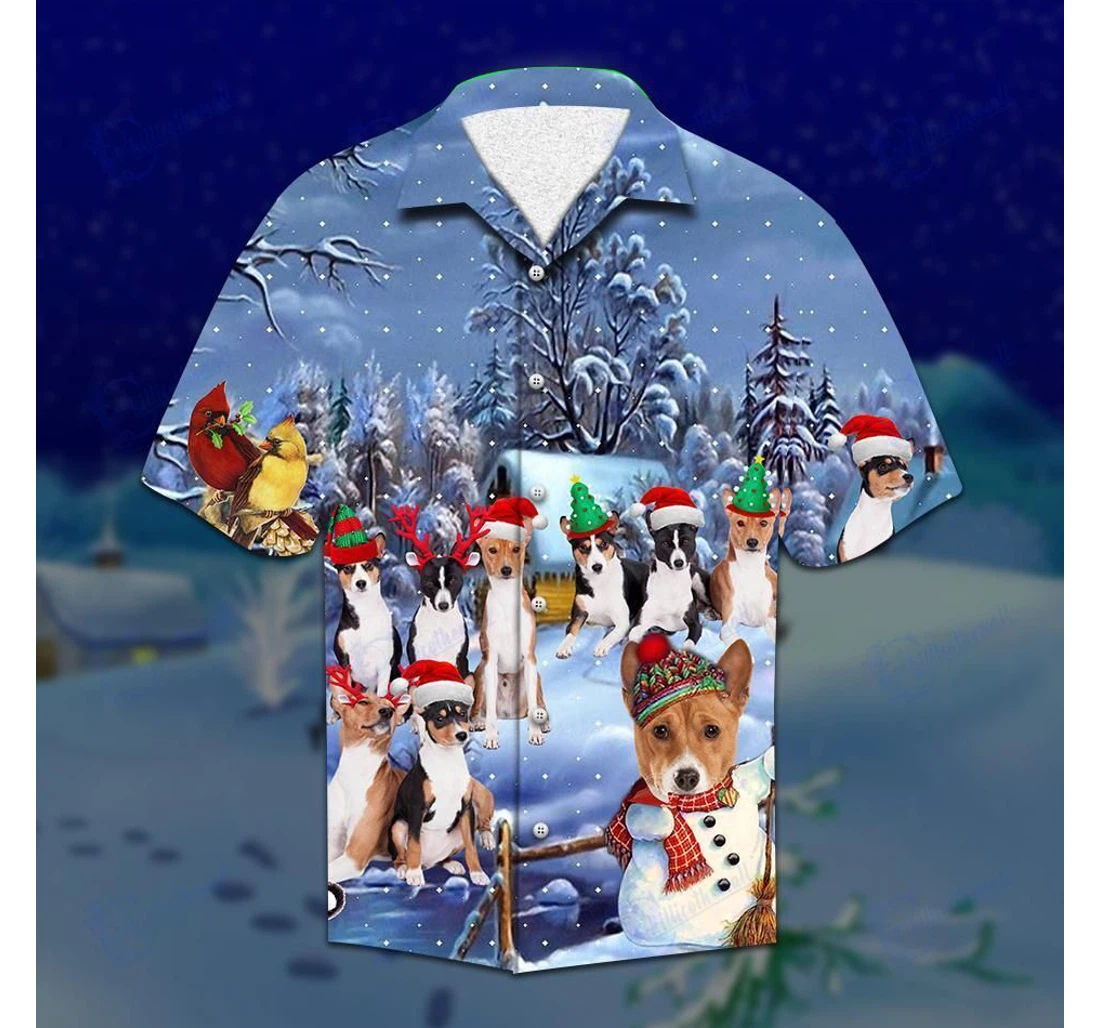 Personalized Basenji Christmas Hawaiian Shirt, Button Up Aloha Shirt For Men, Women