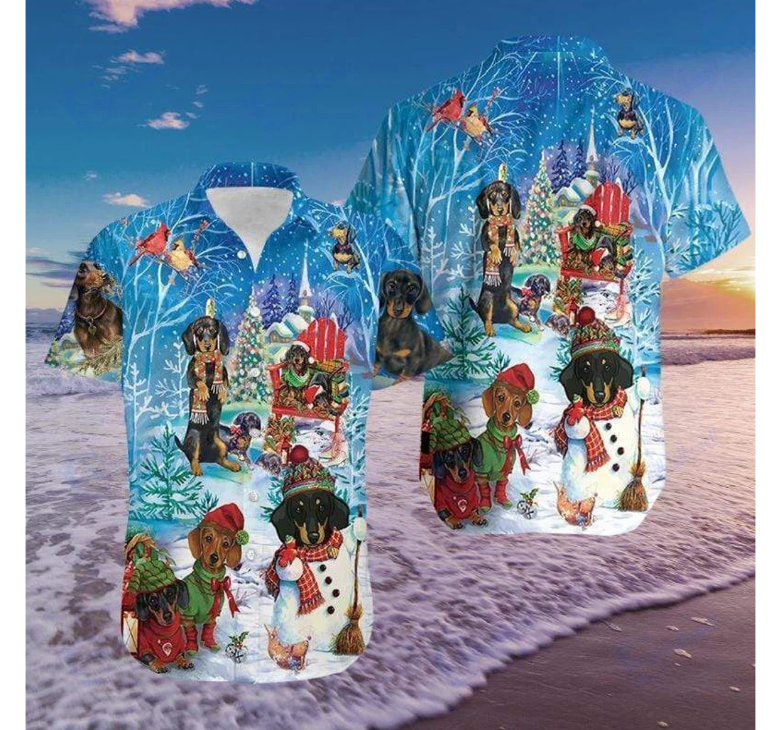 Personalized Dachshund Through The Snow Christmas-zides Sport Hawaiian Shirt, Button Up Aloha Shirt For Men, Women