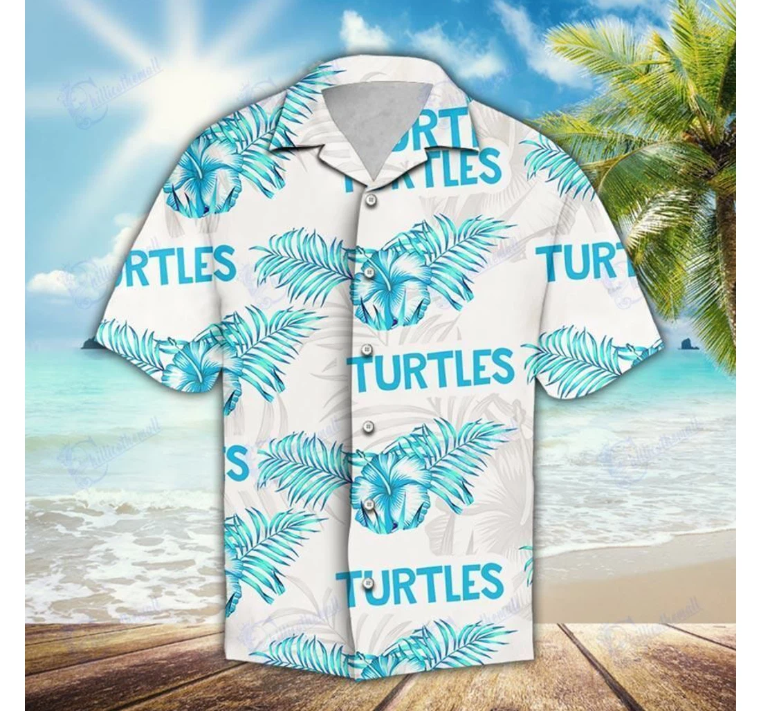 Personalized Sea Turtle Flower Pattern Sea Turtle White Hawaiian Shirt, Button Up Aloha Shirt For Men, Women