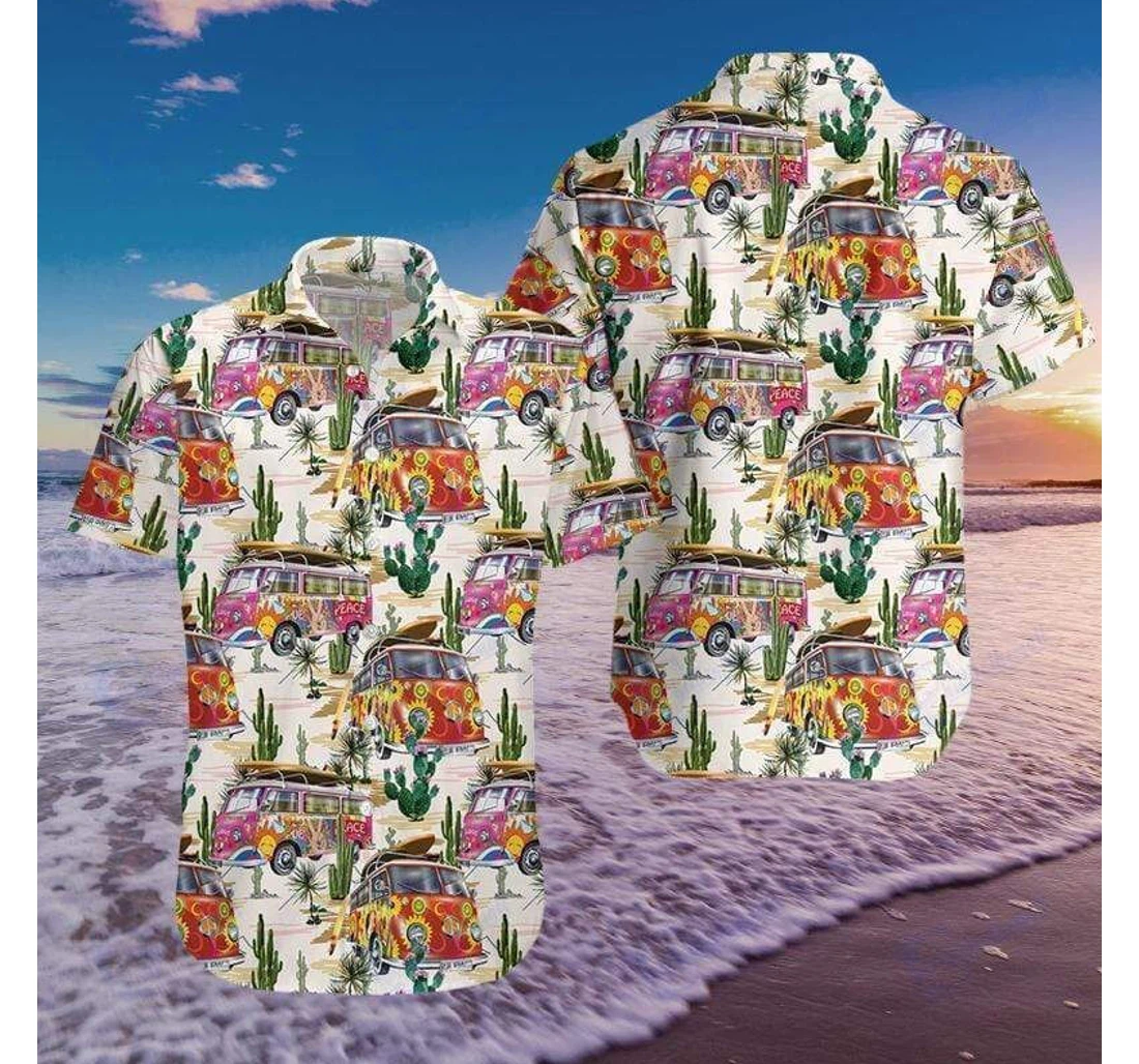 Personalized Hippie Cars At Desert Cactus L Hawaiian Shirt, Button Up Aloha Shirt For Men, Women