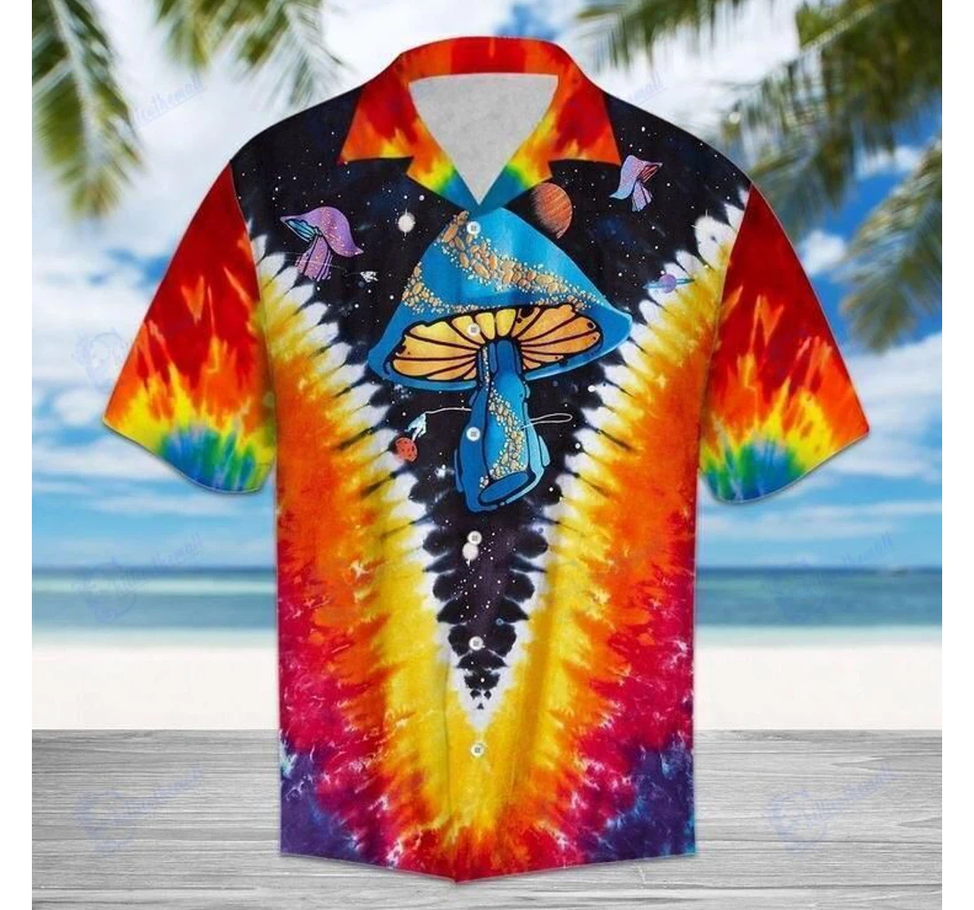 Personalized Hippie Tie Dye Mushroom Hawaiian Shirt, Button Up Aloha Shirt For Men, Women