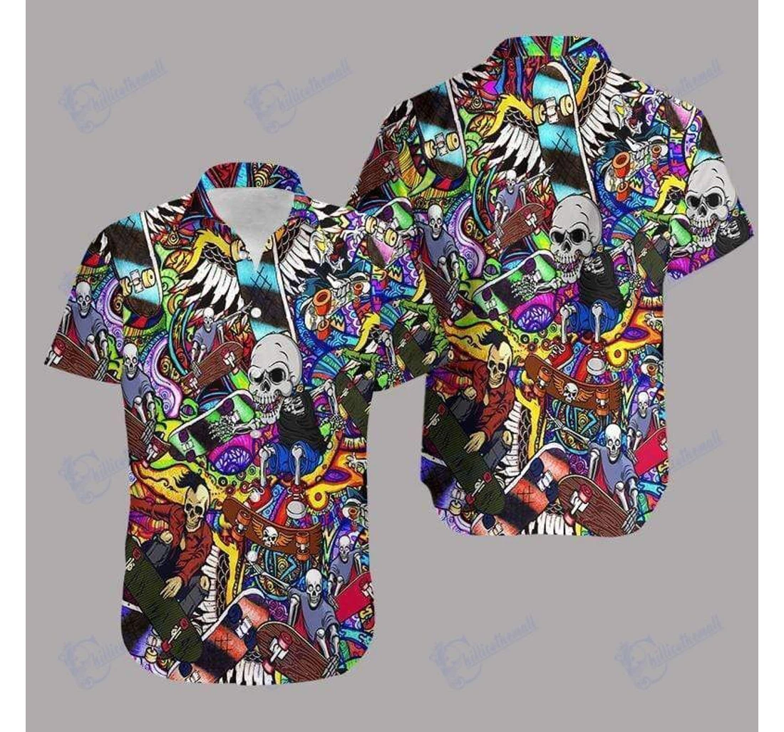 Personalized Hippie Skull Skating Dh Hawaiian Shirt, Button Up Aloha Shirt For Men, Women