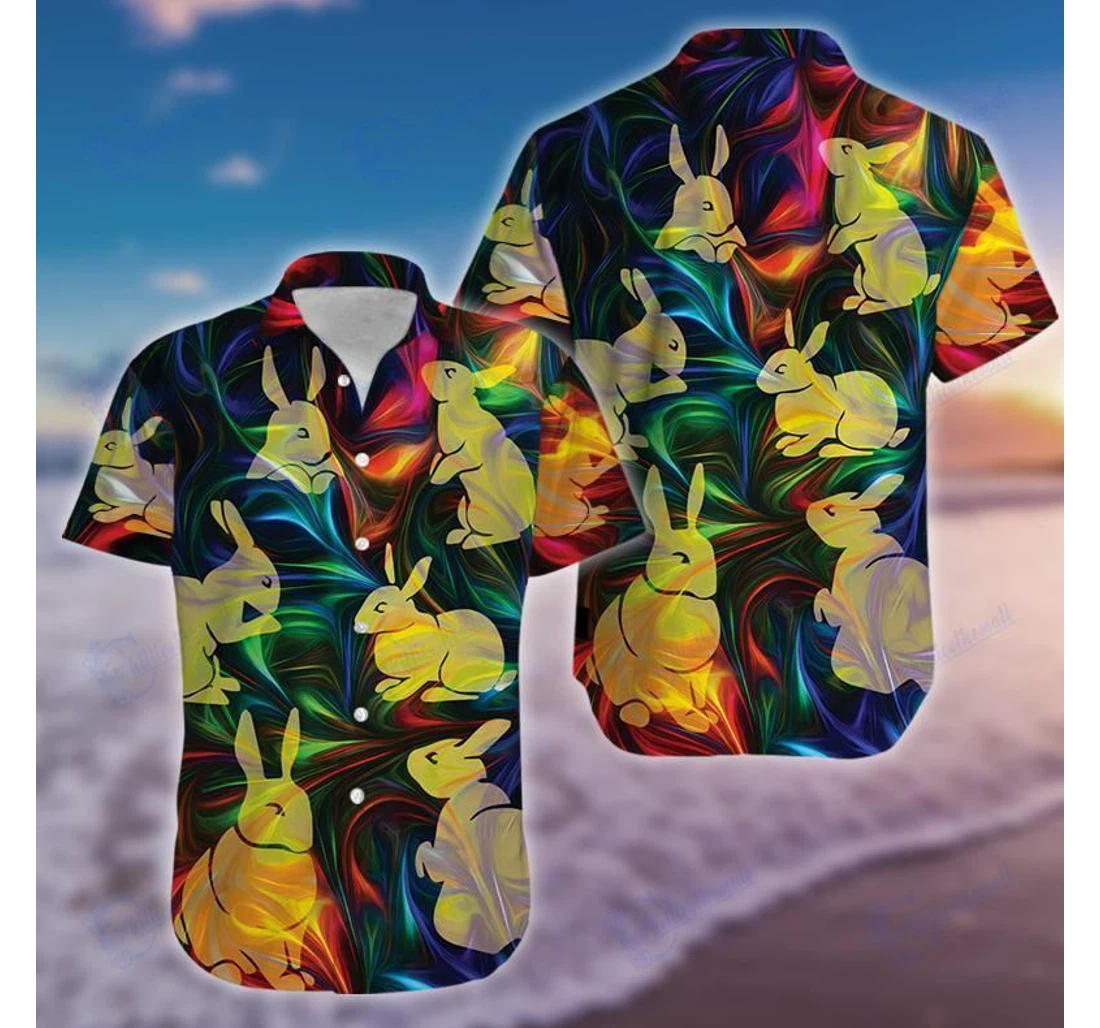 Personalized Colorful Easter Bunny H Hawaiian Shirt, Button Up Aloha Shirt For Men, Women