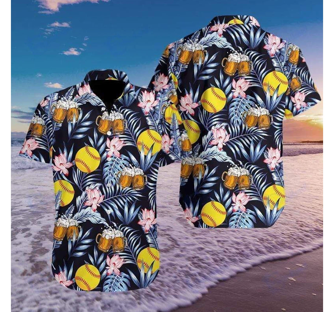 Personalized Softball And Beer H Hawaiian Shirt, Button Up Aloha Shirt For Men, Women