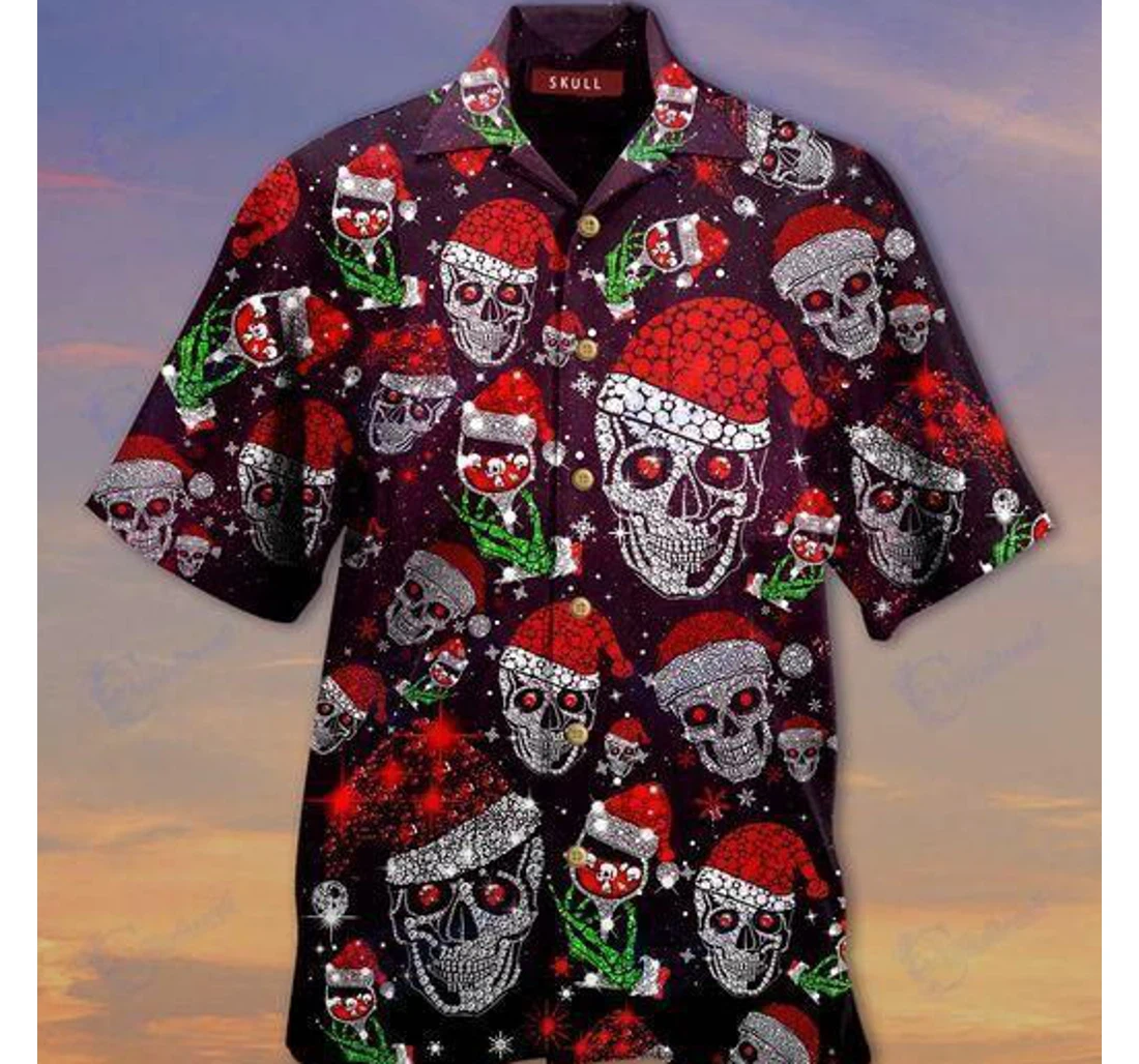 Personalized Bling Skull And Wine Hawaiian Shirt, Button Up Aloha Shirt For Men, Women