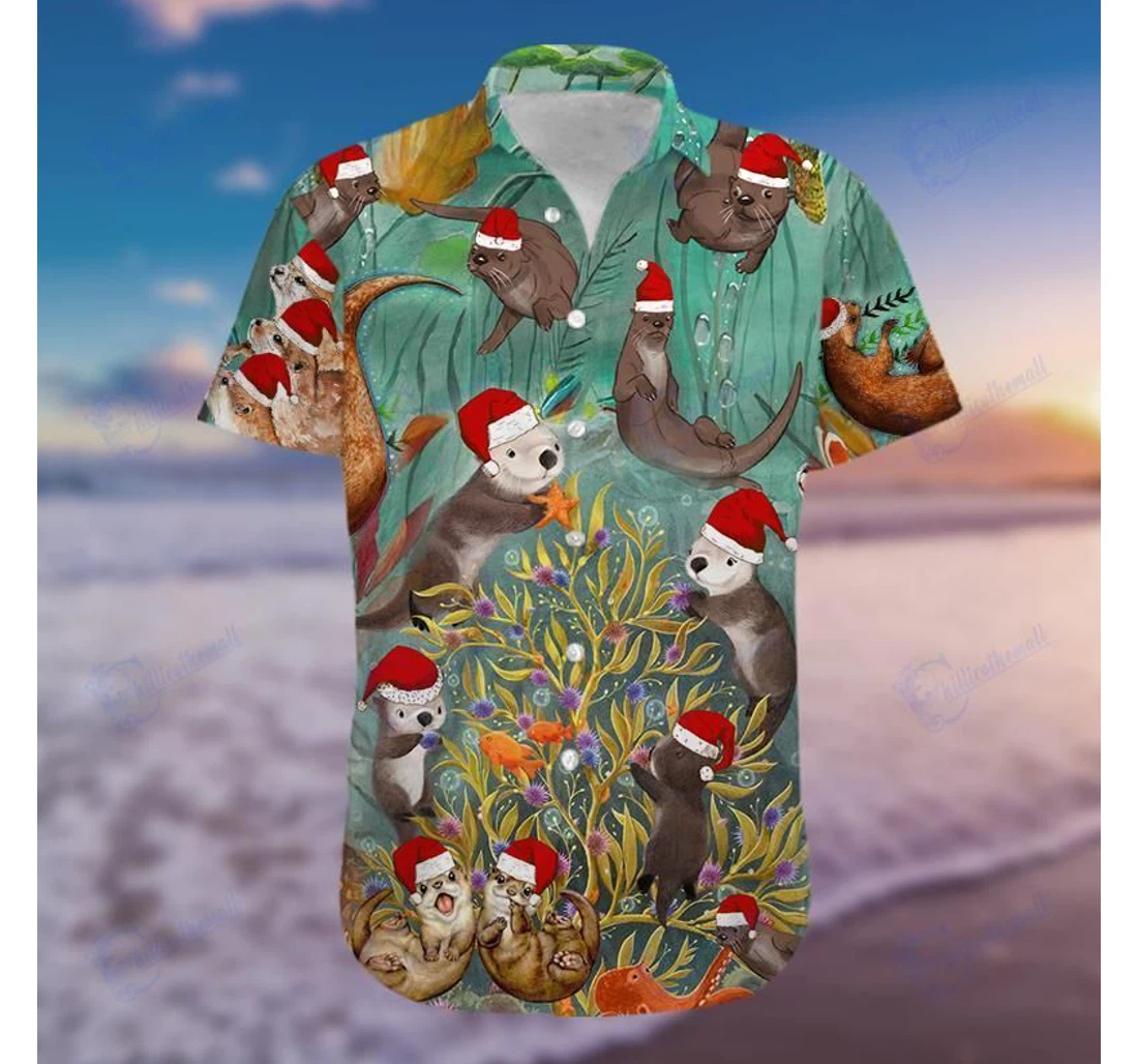 Personalized Happy Santa Otter Christmas H Hawaiian Shirt, Button Up Aloha Shirt For Men, Women