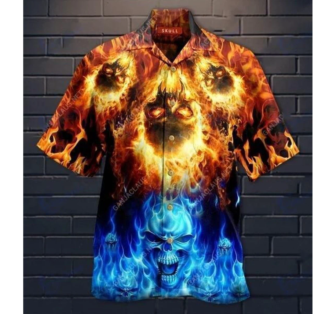 Personalized Discover Cool Ice And Fire Skull Hawaiian Shirt, Button Up Aloha Shirt For Men, Women