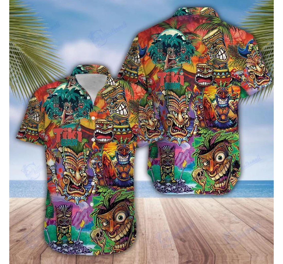 Personalized Tiki Bar Chill H Hawaiian Shirt, Button Up Aloha Shirt For Men, Women