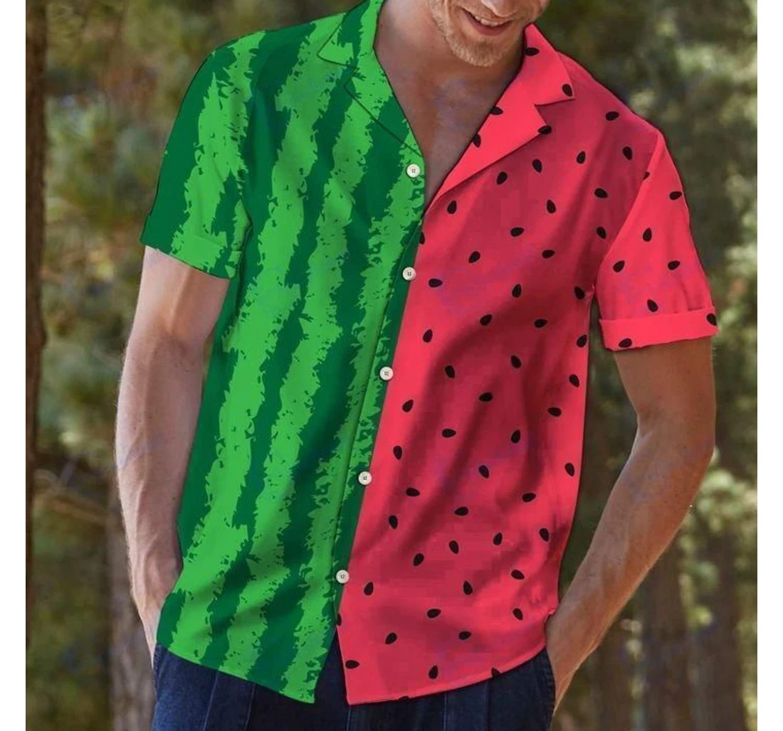 Personalized Watermelon Fruit H Hawaiian Shirt, Button Up Aloha Shirt For Men, Women