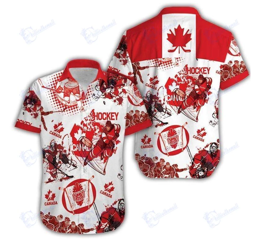 Personalized Canada Hockey H Hawaiian Shirt, Button Up Aloha Shirt For Men, Women