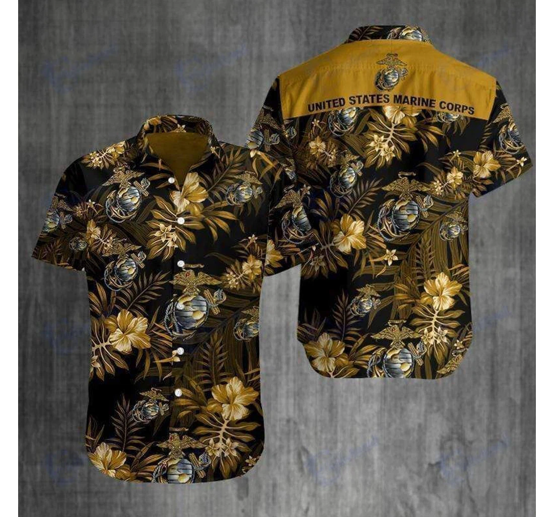 Personalized Us Marine Corps Hawaiian Shirt, Button Up Aloha Shirt For Men, Women