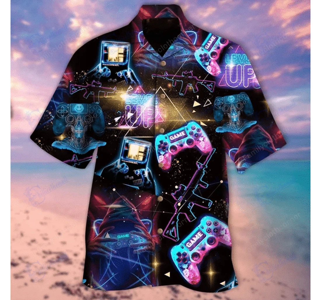 Personalized Neon Game Player Hawaiian Shirt, Button Up Aloha Shirt For Men, Women