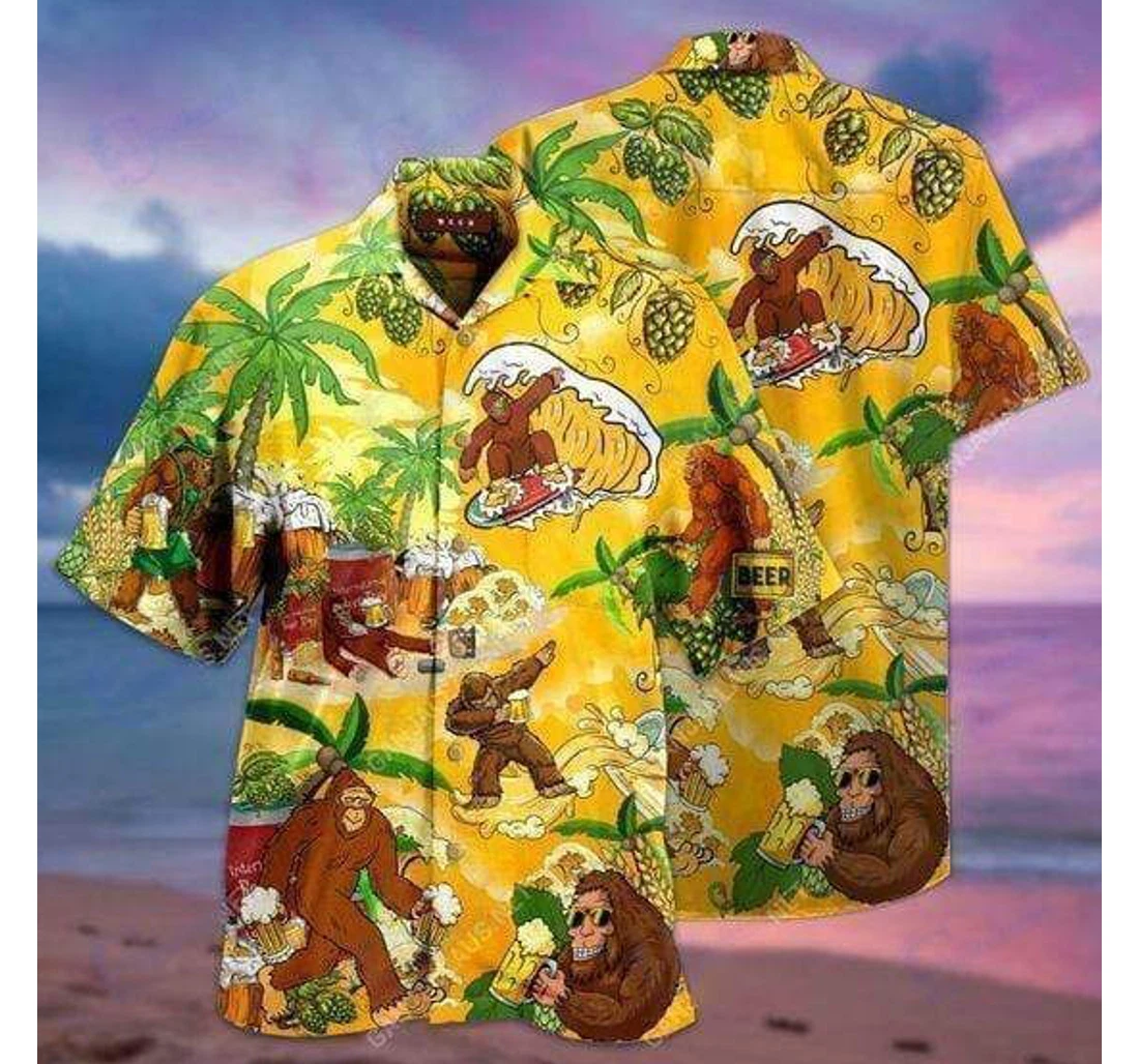 Personalized High Quality Bigfoot Beer Surfing Hawaiian Shirt, Button Up Aloha Shirt For Men, Women