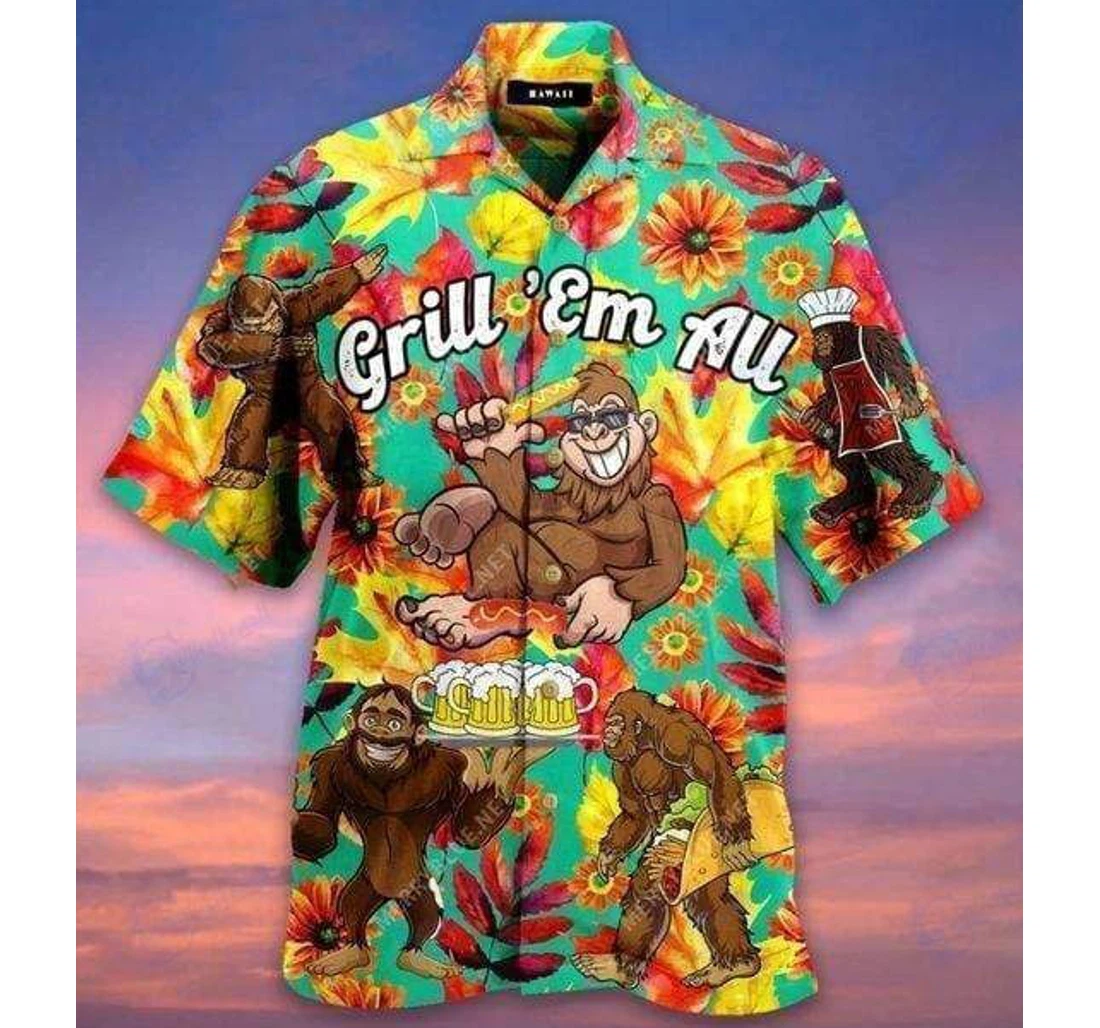 Personalized Chillicothemall Bigfoot Grill Em All Camping Hawaiian Shirt, Button Up Aloha Shirt For Men, Women