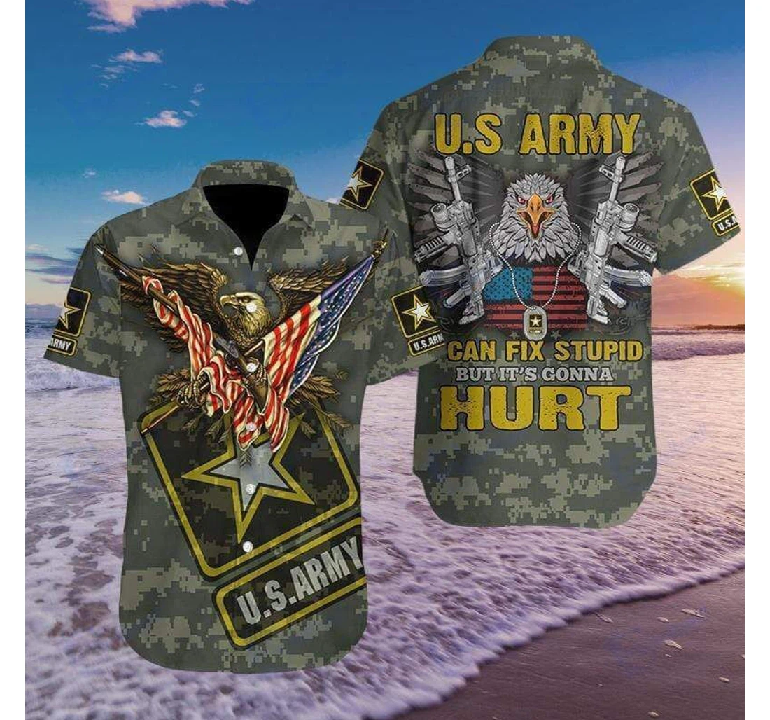 Personalized Us Army Hurt Hawaiian Shirt, Button Up Aloha Shirt For Men, Women