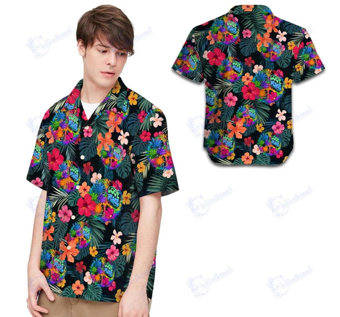 Personalized Hippie Love Peace Hippie Lovers Hawaiian Shirt, Button Up Aloha Shirt For Men, Women