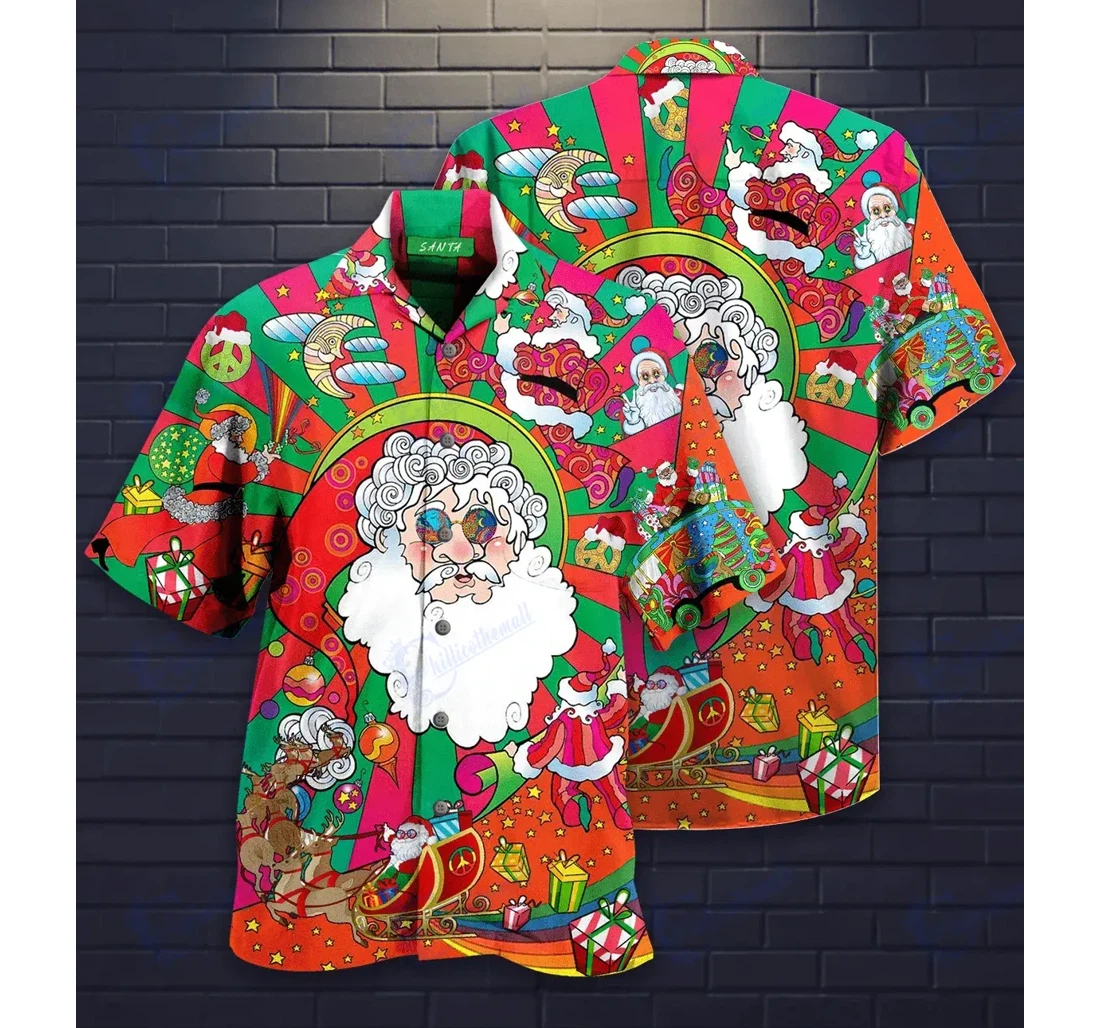 Personalized Find Hippie Santa Claus Merry Christmas L-zides Sport Hawaiian Shirt, Button Up Aloha Shirt For Men, Women