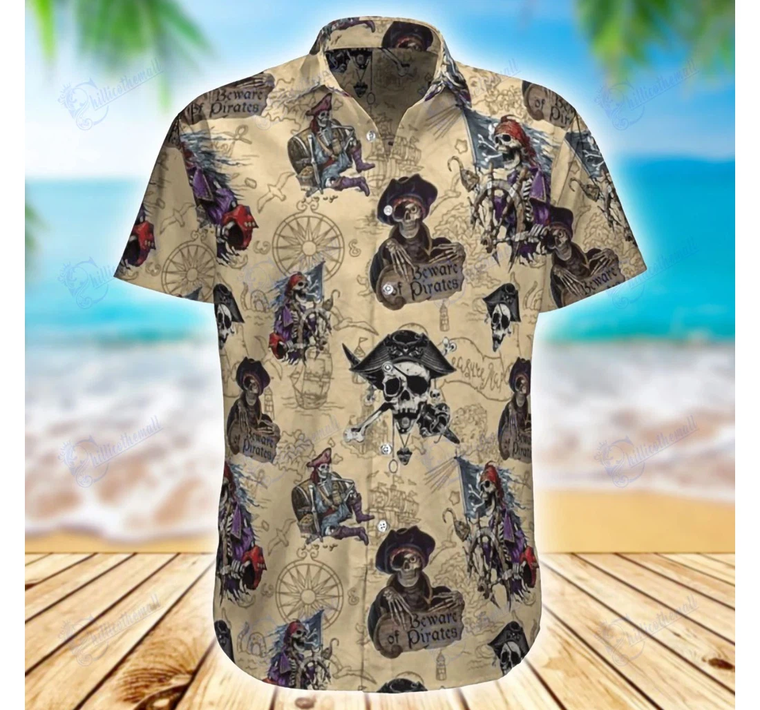 Personalized Pirate Skull Hawaiian Shirt, Button Up Aloha Shirt For Men, Women