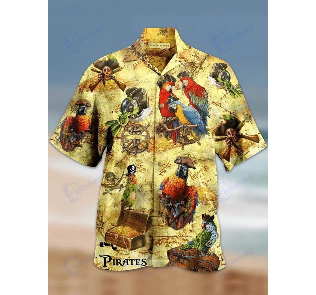 Personalized Chillicothemall- Pirate Parrot Hawaiian Shirt, Button Up Aloha Shirt For Men, Women