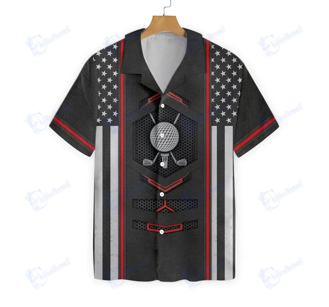 Personalized Black American Flag Golf Hawaiian Shirt, Button Up Aloha Shirt For Men, Women