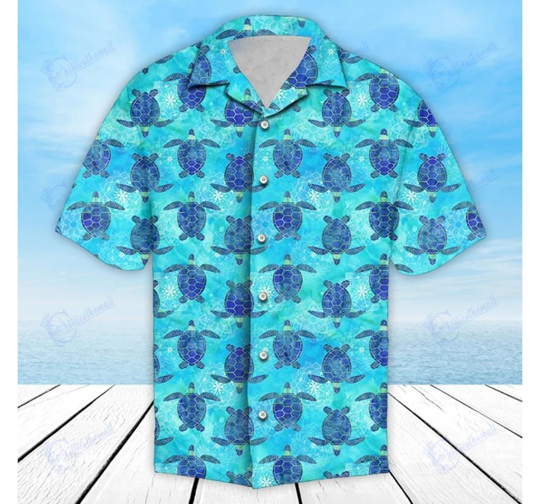 Personalized Sea Turtle Baby Turtle Blue Water Love Sea Turtle Mens Hawaiian Shirt, Button Up Aloha Shirt For Men, Women