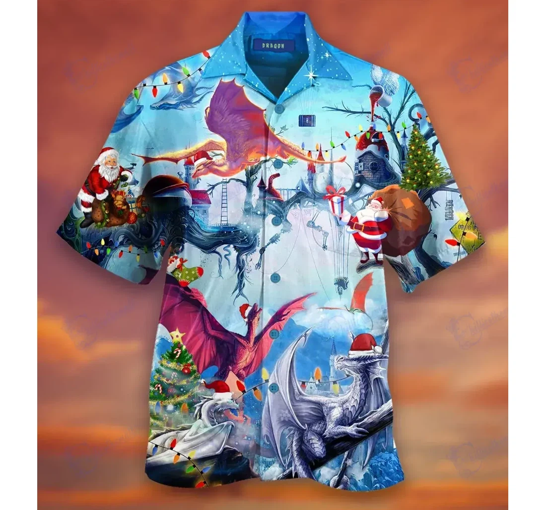 Personalized Happy Dragons On Christmas Hawaiian Shirt, Button Up Aloha Shirt For Men, Women