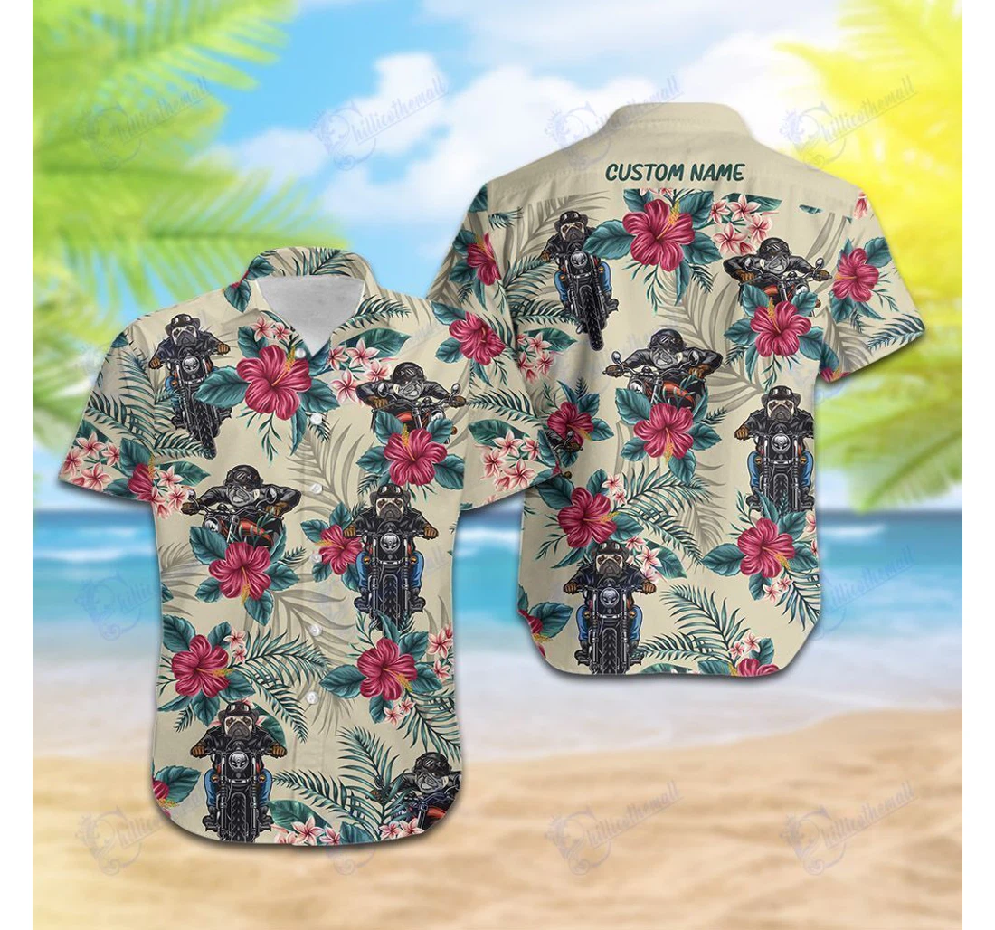 Pug Ride Motorcycle Custom Hawaiian Shirt, Button Up Aloha Shirt For Men, Women