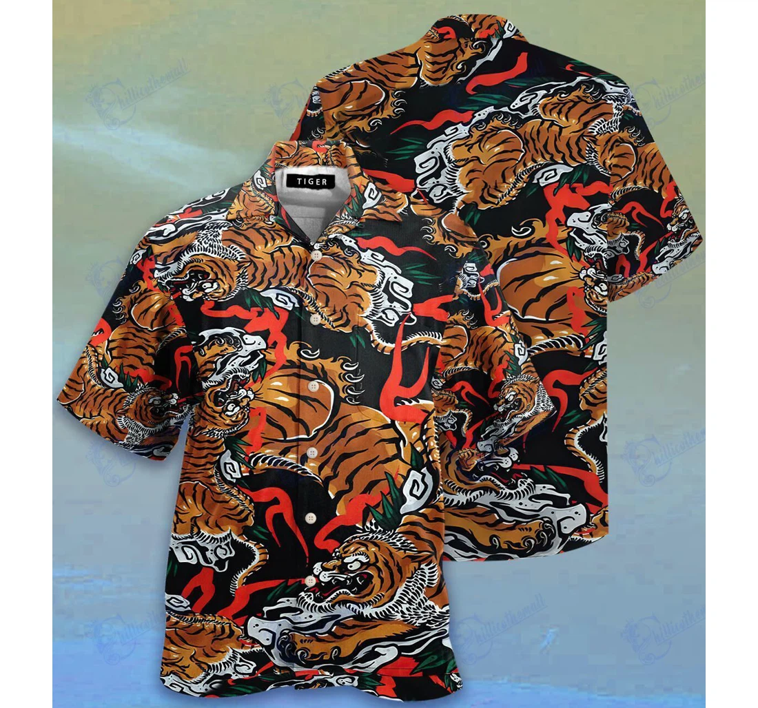 Personalized Tiger Japanese Hawaiian Shirt, Button Up Aloha Shirt For Men, Women