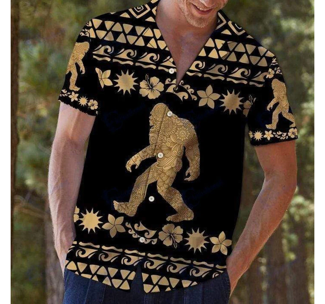 Personalized Bigfoot Tribal Pattern H Hawaiian Shirt, Button Up Aloha Shirt For Men, Women