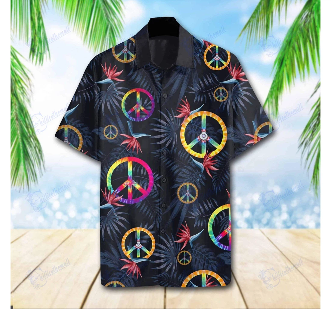Personalized Hippie Peace Sign Printing Hawaiian Shirt, Button Up Aloha Shirt For Men, Women