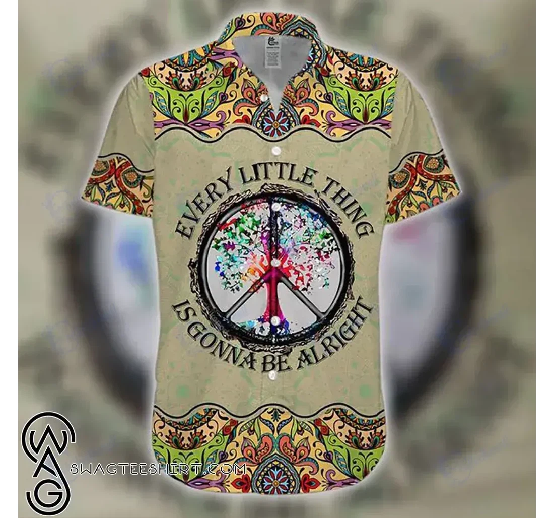 Personalized Hippie Every Little Thing Is Gonna Be Alright Hawaiian Shirt, Button Up Aloha Shirt For Men, Women