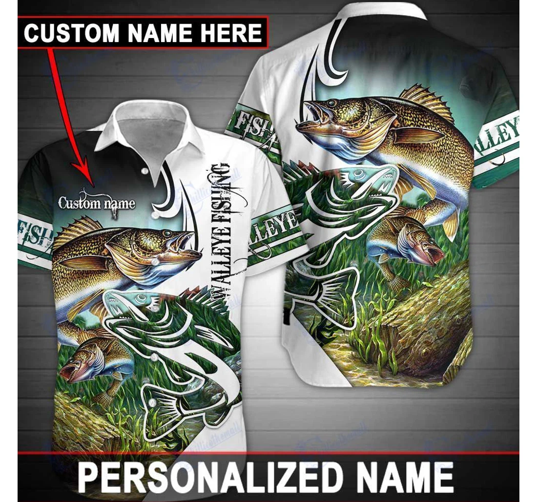 Personalized Walleye Fishing Name Hawaiian Shirt, Button Up Aloha