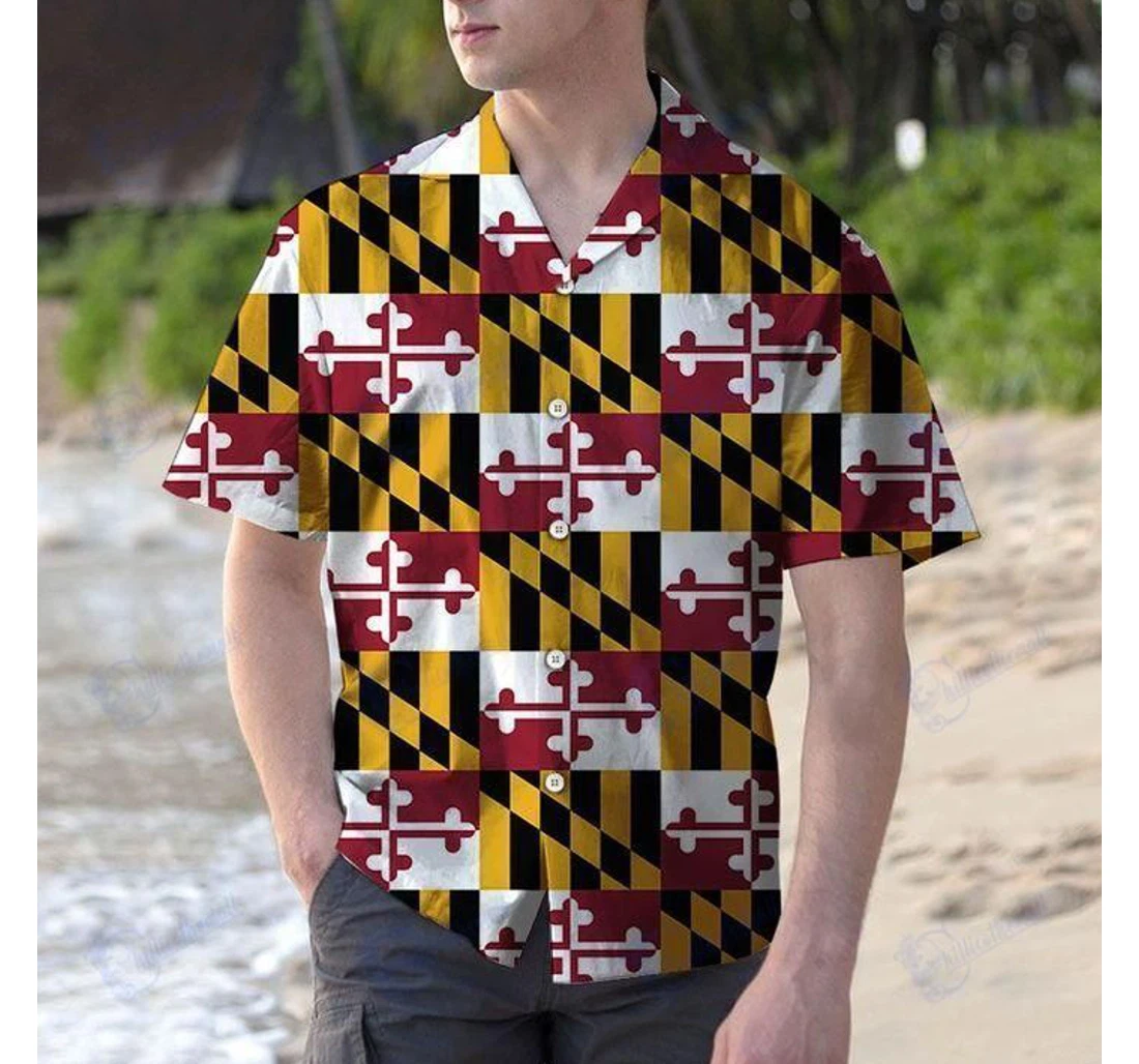 Personalized Maryland Flag Pattern V Hawaiian Shirt, Button Up Aloha Shirt For Men, Women