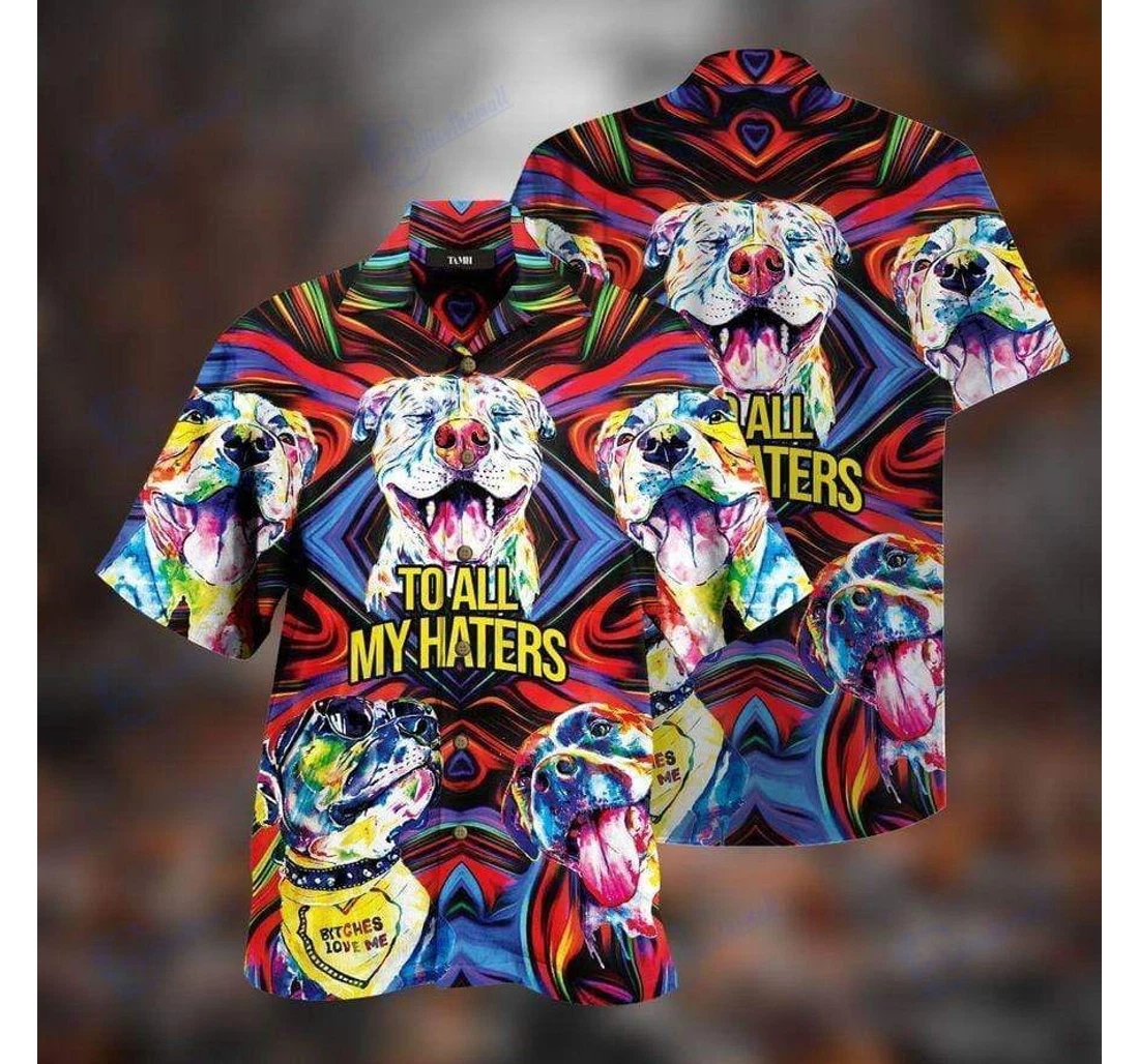 Personalized Pitbull All Haters Hawaiian Shirt, Button Up Aloha Shirt For Men, Women