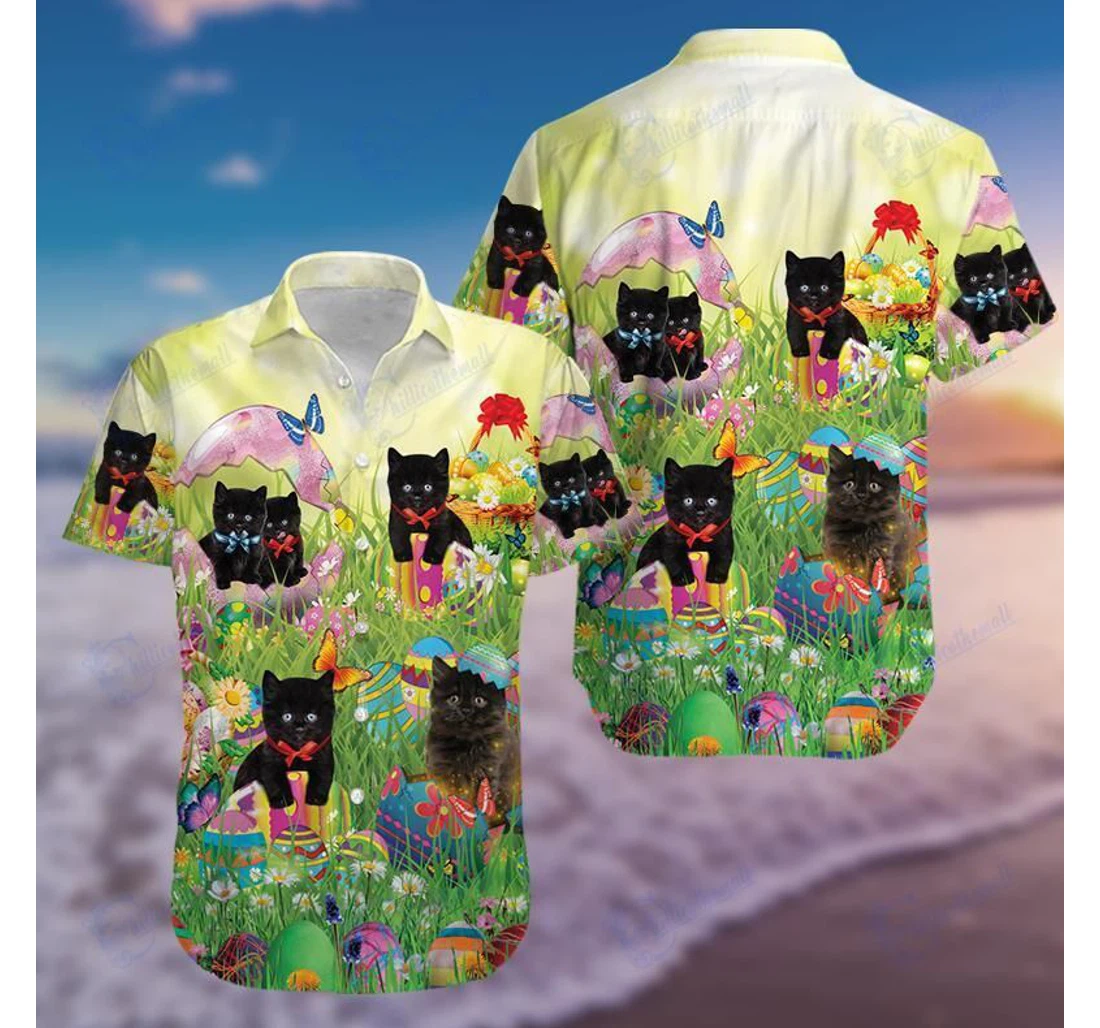 Personalized Black Cat So Cute Happy Easter H-zides Sport Hawaiian Shirt, Button Up Aloha Shirt For Men, Women