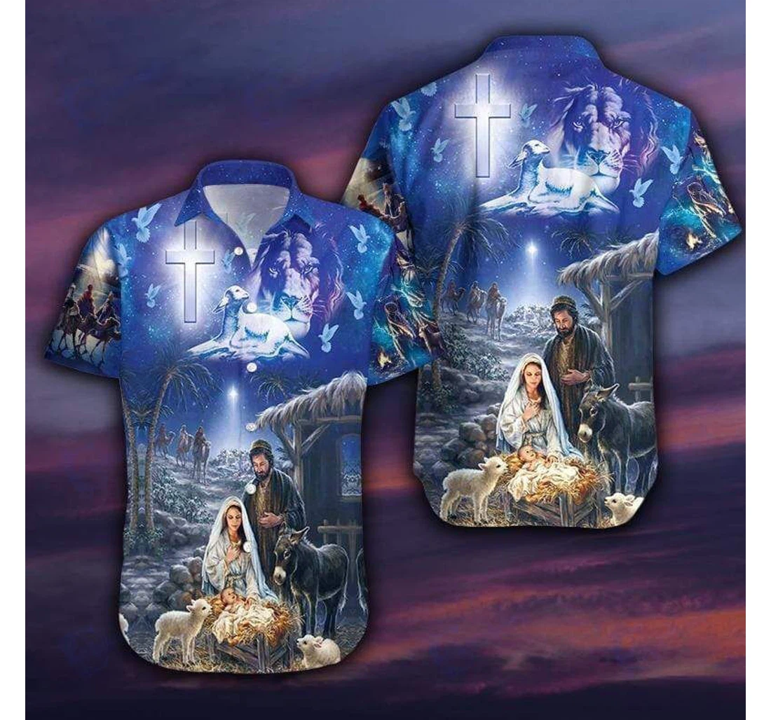 Personalized Jesus Was Born On Farm Hawaiian Shirt, Button Up Aloha Shirt For Men, Women