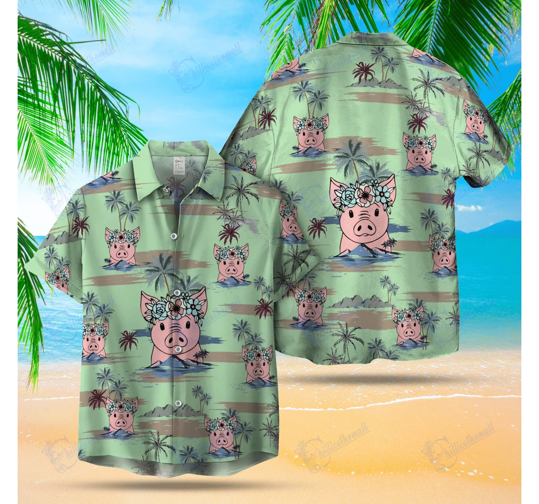 Personalized Pig Island Cartoon Hawaiian Shirt, Button Up Aloha Shirt For Men, Women