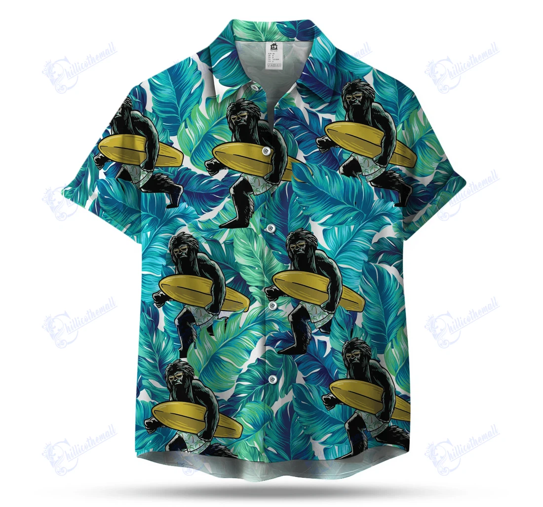 Personalized Surfing Bigfoot Hawaiian Shirt, Button Up Aloha Shirt For Men,  Women - All Star Shirt