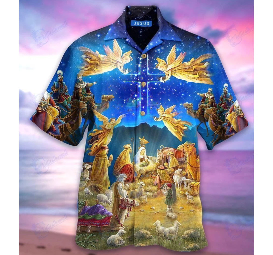 Personalized Amazing Jesus Was Born Hawaiian Shirt, Button Up Aloha Shirt For Men, Women