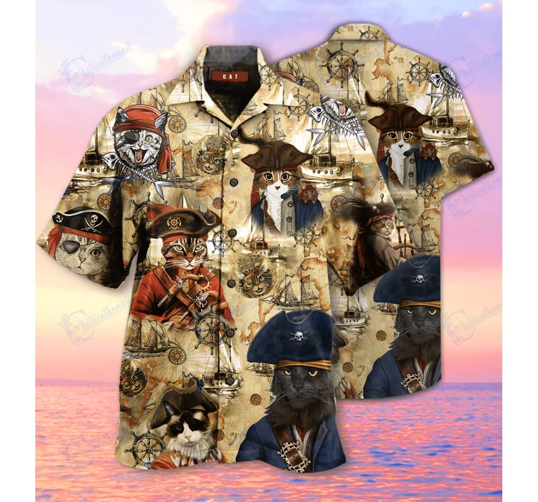 Personalized Zides-sport Amazing Pirate Cat Hawaiian Shirt, Button Up Aloha Shirt For Men, Women