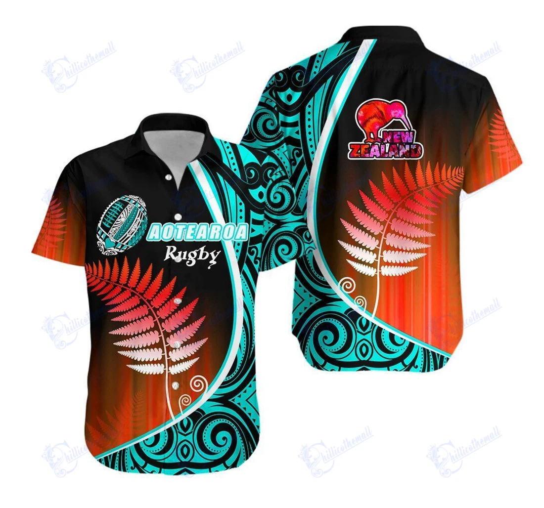 Personalized Aotearoa Rugby Black Maori Kiwi And Silver Fern New Zealand – Blue K Hawaiian Shirt, Button Up Aloha Shirt For Men, Women