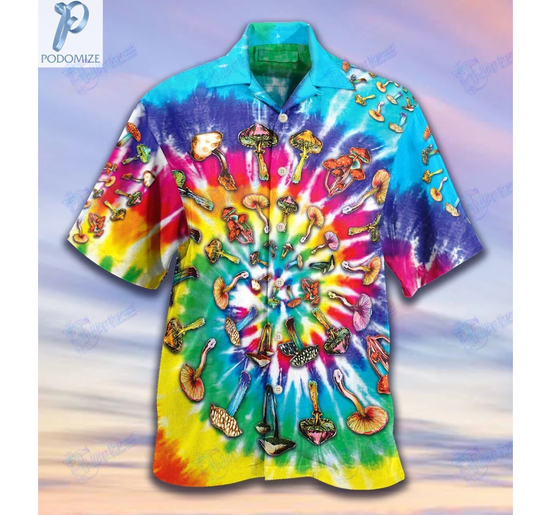 Personalized Mushroom Tie Dye Spiral S - Hawaiian Shirt, Button Up Aloha Shirt For Men, Women